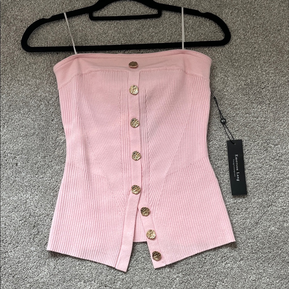 NWT Emerson Lang size S Bardot Pink Strapless Button-Front Knit Corset Top